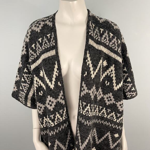Debut Aztec Southwestern Fringe Sweater Poncho Open Front Cardigan S/M Boho - Picture 2 of 12